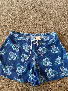 Blue Floral Board Drawstring Shorts